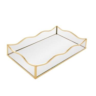 Imagem de LYOR - Bandeja de Metal com Espelho - Cor Dourado 15cm x 25cm x 4cm - Linha Ocean