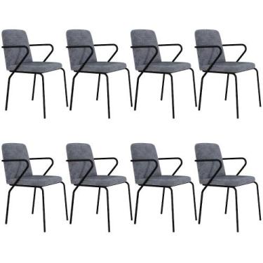 Imagem de Kit 08 Cadeiras Estofada Para Sala de Jantar com Braço Loft Preto C01 