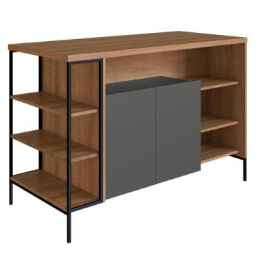 Imagem de Mesa Ilha Gourmet 131 cm 2 Portas P1035 Grafite Mell PP Milani Store -