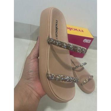 Imagem de Sandalia Flat Papete Tiras Strass Moleca 5469.118, Camel