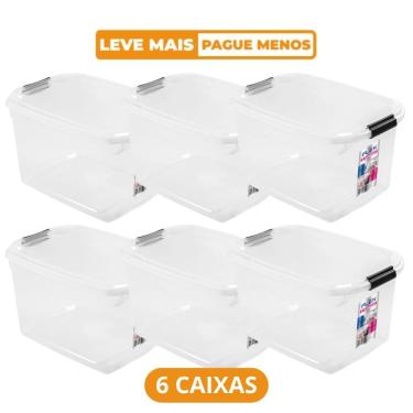 Imagem de Kit 6 Caixas Organizadoras Flex para Armazenamento em Plástico com Travas Multiuso Tran...