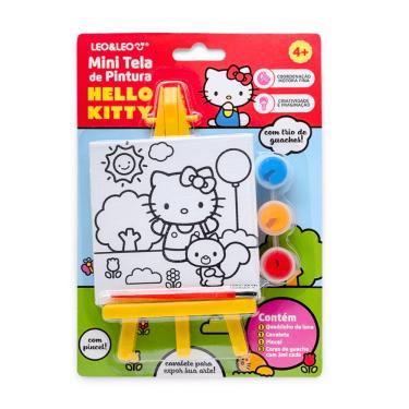 Imagem de Mini Tela de Pintura Infantil Hello Kitty com Kit Artístico Completo Amarelo Leonora