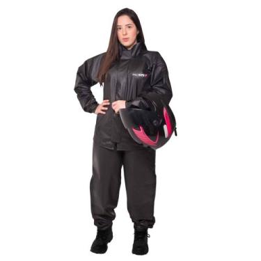 Imagem de Conjunto Capa de Chuva Pvc Combate c/ Capuz Feminina Preto Refletiva R