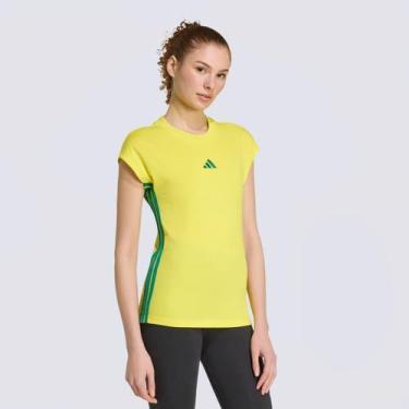 Imagem de Camiseta Adidas 3 Listras SJ Feminina Amarela, M