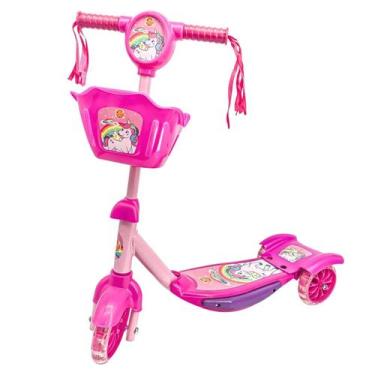 Imagem de Patinete Cestinha Unicórnio Led Musical Infantil Até 35Kg - Dm Toys