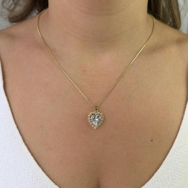 Imagem de Colar Pingente Coração Zircônia Cristal Redondas Banhado em Ouro 18k -