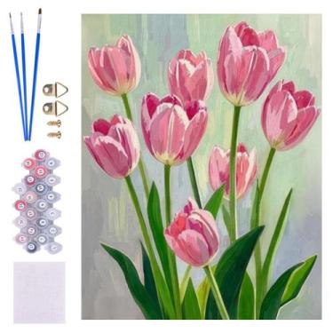 Imagem de Kit de Pintura por Números Tulipa Rosa DIY com Tinta Acrílica 41 x 51 