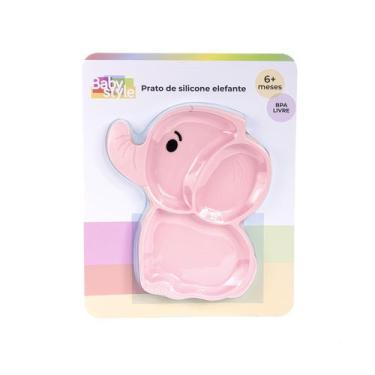 Imagem de Prato silicone elefantinho  tres divisorias baby style - Tapuzim, Rosa