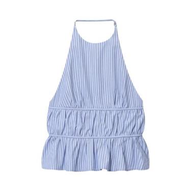 Imagem de Blusa Feminina Sem Mangas, Ajustada, Costas Descobertas, Listrada Em P