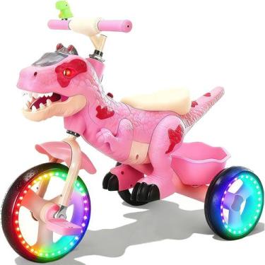 Imagem de Triciclo NMM Dinossauro Infantil com LED, Música e Cesto de Armazename