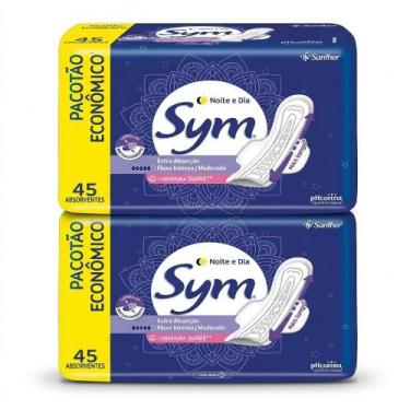 Imagem de Kit 2 Absorvente Noite e Dia Suave com Abas Sym 45 Un Cada