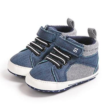Imagem de Jueshanzj sapatos para bebês meninas sapatos de bebê sapatos de couro macio para bebês sapatos para bebês meninas sapatos de cano alto com tiras, Azul, 7 Toddler