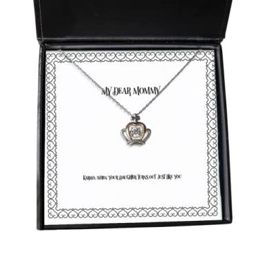 Imagem de SpreadPassion Lindo colar com pingente de coroa de mamãe, Karma: When Your Daughter Turns Out Just Like, presente para a mamãe, ideias únicas de presentes de filho e filha
