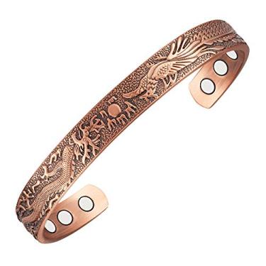 Imagem de Wollet Pulseira de cobre para mulheres pulseiras magnéticas para mulheres com ímãs pulseira magnética de cobre boa sorte ddragon joia ajustável presente, 6.5inch, Cobre