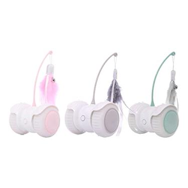 Imagem de Brinquedos interativos para gatos de interior, brinquedos automáticos para gatinhos eletrônicos com mouse e 3 penas para gatos brincarem sozinhos e se exercitarem 2 velocidades 3 modos de carregamento USB