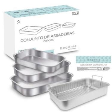 Imagem de Conjunto 4 Assadeiras Alumínio Polido Com 1 Grelha Begônia