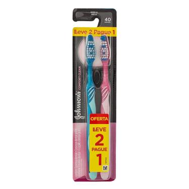 Imagem de Escova Dental Johnson`s Comfort Clean Média Nº40 Cores Sortidas Leve 2 Pague 1