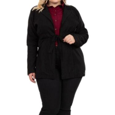 Imagem de Blazer Feminino Longo Plus Size com Cinto e com Elastano
