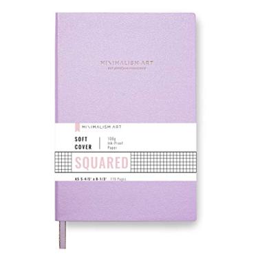 Imagem de Arte minimalista, diário de capa macia, tamanho A5 5,8 x 8,3 polegadas, página quadrada de grades, 176 páginas, couro de poliuretano fino, papel grosso premium 100 g/m2, marcador de livro de fitas, projetado em São Francisco, rosa, Squared