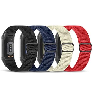Imagem de Enkic Pulseiras elásticas de nylon – Pacote com 4 pulseiras de reposição para Fitbit Charge 5/6 masculino e feminino