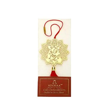 Imagem de Adoraa Lotus Ganesha decoração de espelho retrovisor de carro em latão, espelho retrovisor Ganesh Ji ornamento de suspensão de carro/pingente de carro/amuleto para carro, amuleto de carro perfeito / acessórios