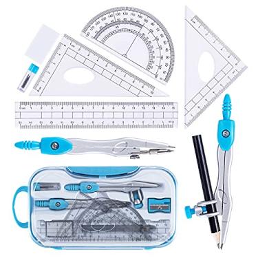 Imagem de Yunqing Kit de geometria matemática, conjunto de 10 peças com caixa de armazenamento inquebrável, material de estudante, bússola de desenho inclui transferidor, réguas, bússola, apontador de lápis, re