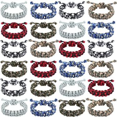 Imagem de 24 peças pulseiras de corda ajustáveis de sobrevivência de emergência pulseiras táticas amizade camuflagem paraquedas pulseira para meninos, tema de escalada de acampamento para adolescentes, lembrancinhas ao ar livre, one size, cordão de nylon, Sem pedras preciosas
