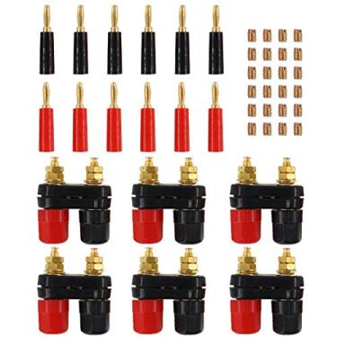 Imagem de Hilitchi 18 peças, terminal de alto-falante, poste de encadernação, amplificador de potência, plugue banana duplo de 2 vias (6 peças) + plugues banana de 4 mm banhados a ouro vermelho e preto (12 peças)