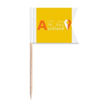 Imagem de Auckland Geography Coordenates Bandeiras de palito de viagem Marcação de rotulagem para bolo de festa comida prato de queijo