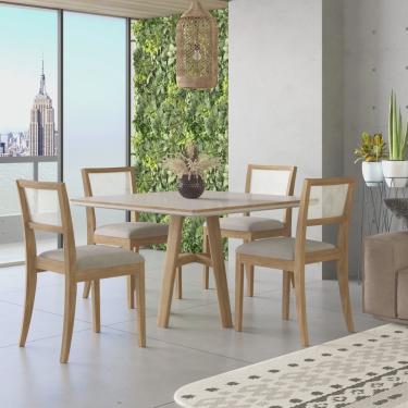Imagem de Conjunto Sala de Jantar Mesa com Vidro e 4 Cadeiras Ônix Tradição Móveis