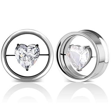 Imagem de COOEAR 1 par de alargadores de orelha com pedras de aço inoxidável alargadores de ilhós para orelhas parafuso traseiro alargador duplo expansor.