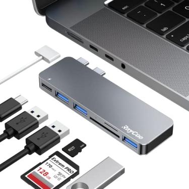Imagem de RayCue Adaptadores USB C Hub para MacBook Pro/MacBook Air M1 M2 M3 2023 2022 2021 2020 2019 33.0 cm 35.6 cm 38.1 cm 40.6 cm, 6 em 2 multiportas MacBook adaptador com Thunderbolt 3, 3 portas USB 3.0