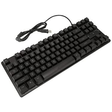 Imagem de Shanrya Teclado para jogos com fio, teclado com fio de 87 teclas, ampla compatibilidade, design ergonômico para desktop para notebooks (preto)