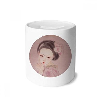 Imagem de DIYthinker Caixa de moedas de cerâmica com pintura de beleza tradicional chinesa rosa para presente de cofrinho
