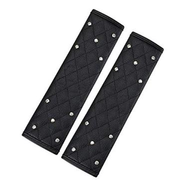 Imagem de eing 2 peças de couro para cinto de segurança de carro capa de cinto de segurança com strass brilhante para cinto de segurança