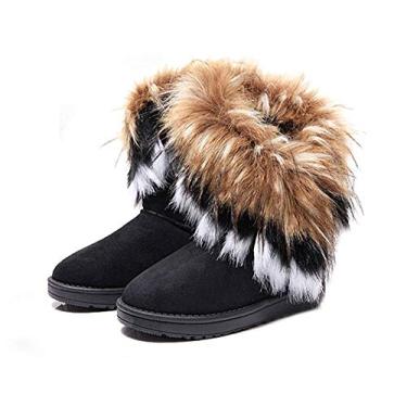 Imagem de Bota feminina de inverno com franja de pele sintética da King Ma, Preto, 9