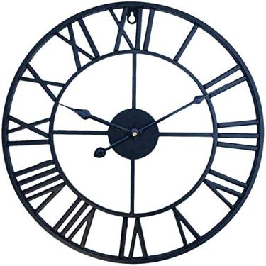 Imagem de Relógio de parede grande com número de metal retrô de 60 cm silencioso, sem tique-taque relógio de parede para sala de estar decorativo - preto, dourado (40 cm) (decoração preta)