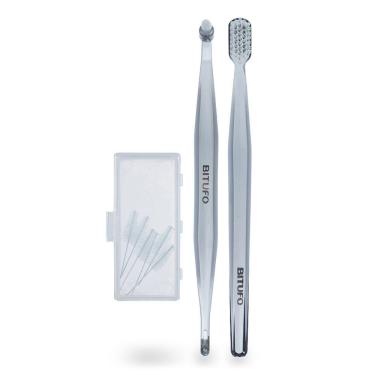 Imagem de Kit Ortodôntico Bitufo Cônico Cores Diversas 1 Escova Dental, 1 Escova Intertufo E 6 Escovas Interdentais