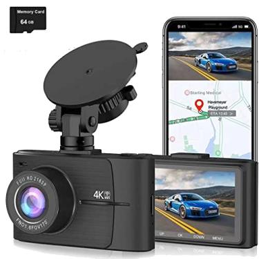 Imagem de Câmera de painel UHD de 3 polegadas 4K 2160P com lente dupla DVR para carro, WiFi, aplicativo móvel, gravação de faixa/monitoramento de estacionamento 24 horas/gravador de vídeo com detecção de movimento G-sensor