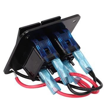 Imagem de Painel de interruptor basculante com 2 entradas à prova d'água liga/desliga 12 V 24 V liga de alumínio azul retroiluminado para carro, barco, caminhão, trailer