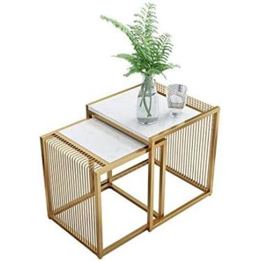 Imagem de Mesa De Centro De Mármore, Sala De Estar De Escritório Mesa Lateral De Estudo Decoração Moderna Mesa De Centro Quadrada Fácil De Mover Mesa Baixa Com Economia De Espaço, Ouro, Preto,Ouro,40*40*45C
