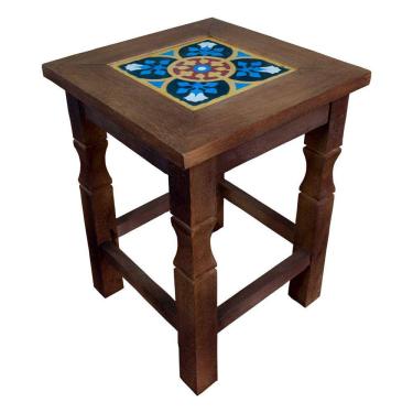 Imagem de Banquinho de Madeira com Ladrilho Hidráulico Artesanal