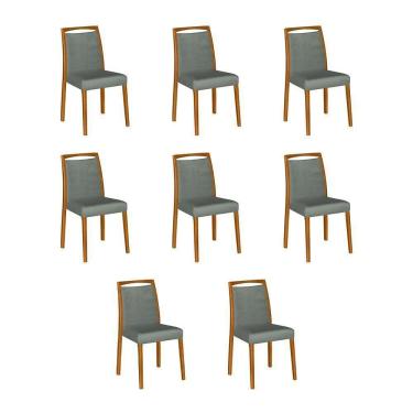 Imagem de Kit 8 Cadeiras De Jantar Luxo Estofadas Jade Veludo Cinza Base Madeira Maciça Mel - Cor: Cinza