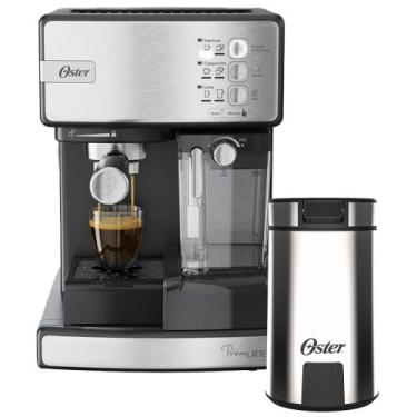 Imagem de Kit Cafeteira Nova Primalatte Inox E Moedor De Café Oster