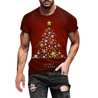 Imagem de Camisa masculina pêssego outono inverno casual manga curta Natal impresso em 3D camisetas moda top meias masculinas tamanho 13-15, Vermelho, P