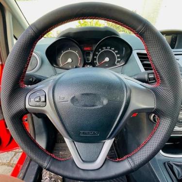 Imagem de LAVIYE Trança, Carro Volante Tampa Envoltório Antiderrapante Preto Couro Artificial, Para Ford EcoSport Fiesta 2008-2017 Acessórios do carro