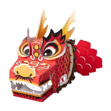 Imagem de rockible Pacote de material para fabricação de cabeça de dragão, artesanato manual para crianças, brinquedos de desenvolvimento para festival de barco-dragão, Vermelho