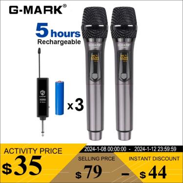 Imagem de Microfone sem fio G-MARK X220U UHF Gravação Karaoke Mic Com Recarregável Receptor De Bateria De