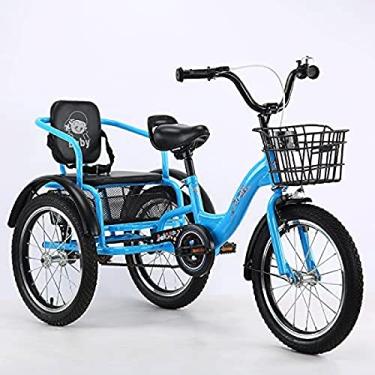 Imagem de Triciclo adulto bicicleta trike de 16 polegadas com cesta de compras bicicleta de 3 rodas para recreação bicicleta feminina masculina, azul