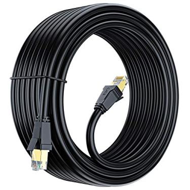Imagem de Cabo Ethernet Cat 8 de 23 m, cabo Ethernet com conector RJ45 banhado a ouro, cabo de rede Cat 8, cabo de Internet LAN para modems, roteadores, switch de rede, cabo Ethernet de alta velocidade (preto)